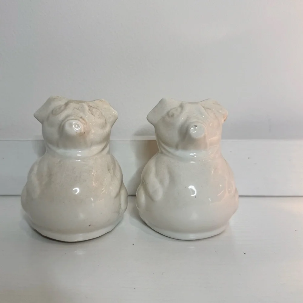 White Vintage Ceramic Pig Salt & Pepper Shakers